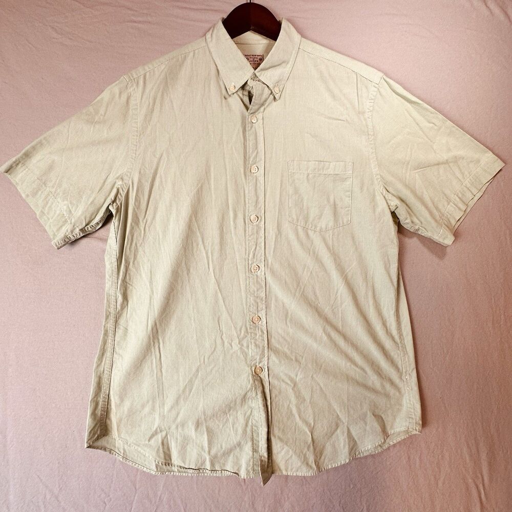 J Crew Men’s M Shirt Short Sleeve Button Up Green Seersucker Cotton Preppy Y2K